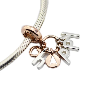Være Glad Heart Charm i sterling sølv smykker Passer Oprindelige Armbånd & Halskæde Perler for kvinder DIY Mode Smykker