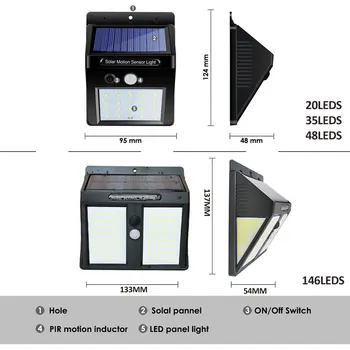 Wireless Solar Powered 35 LED Solar Light Vandtæt IP65 PIR bevægelsessensor Udendørs Hegn Have Lys Vej Sol væglampe