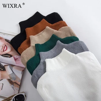 Wixra Trøjer Efterår Vinter Forår Kvindelige Solid Rullekrave Grundlæggende Damerne Strikkede Høj Kvalitet Tøj Til Kvinder