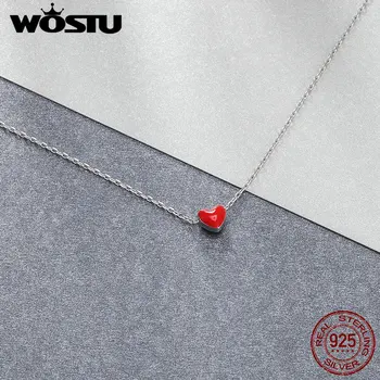 WOSTU Ægte 925 Sterling Sølv, med Søde Røde Hjerte Emalje Vedhæng Til Kvinder Mode Oprindelige Kæde Fine Smykker Gave CSN050