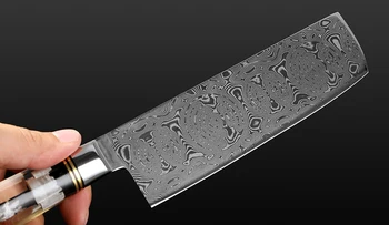 XITUO Køkken Kokkens Kniv Pulver Damaskus Stål Rose Mønster Professionelle Kinesiske Skarpe Cleaver Knive Gennemsigtig Håndtag